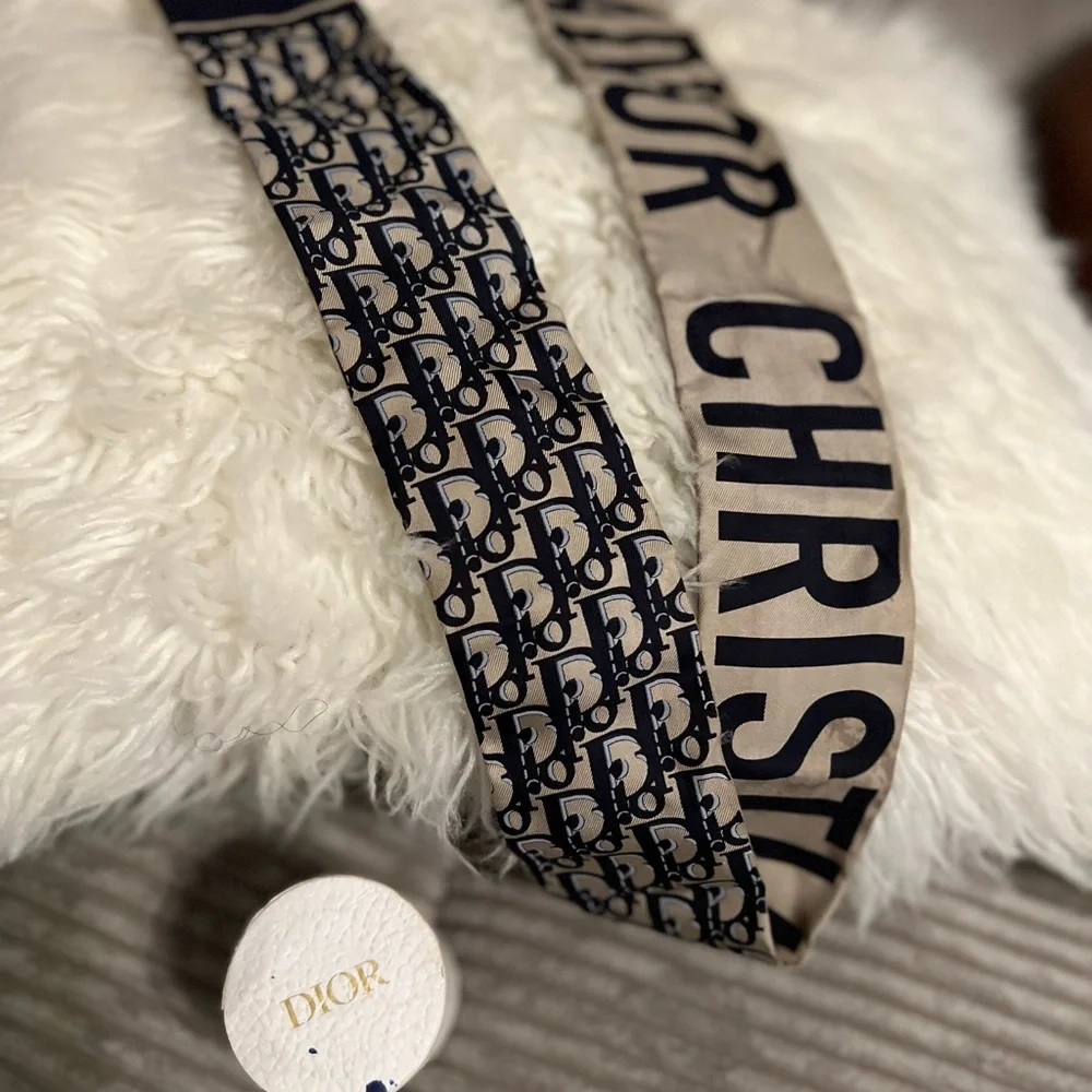 Christian Dior Mitzah Scarf Trotter Pattern Navy Reversible 105 x 6cm Silk